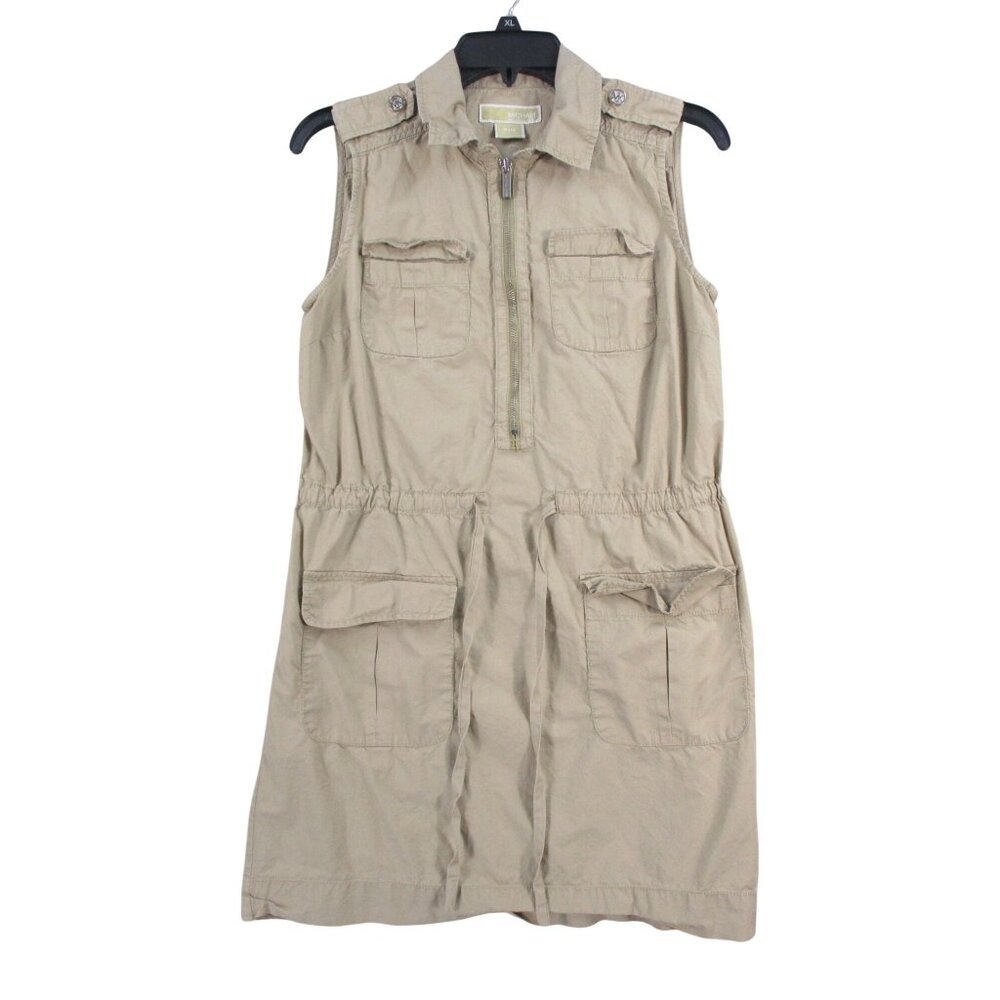 Michael Michael Kors Womens Sleeveless Khaki Utility Dress With Pockets & Zipper